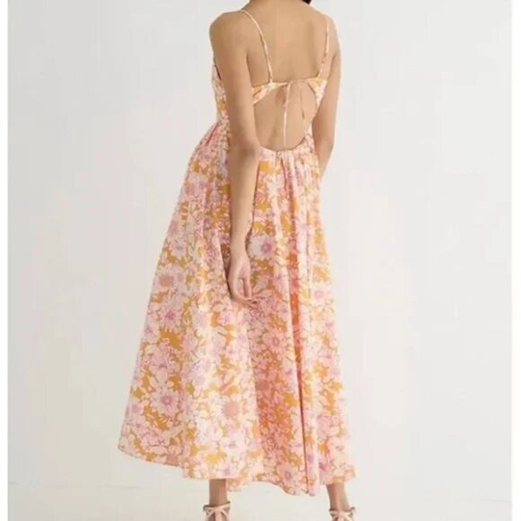 J Crew Collection Side-Cutout Poplin Midi Dress, Orange Floral, Size 18 - Picture 2 of 15